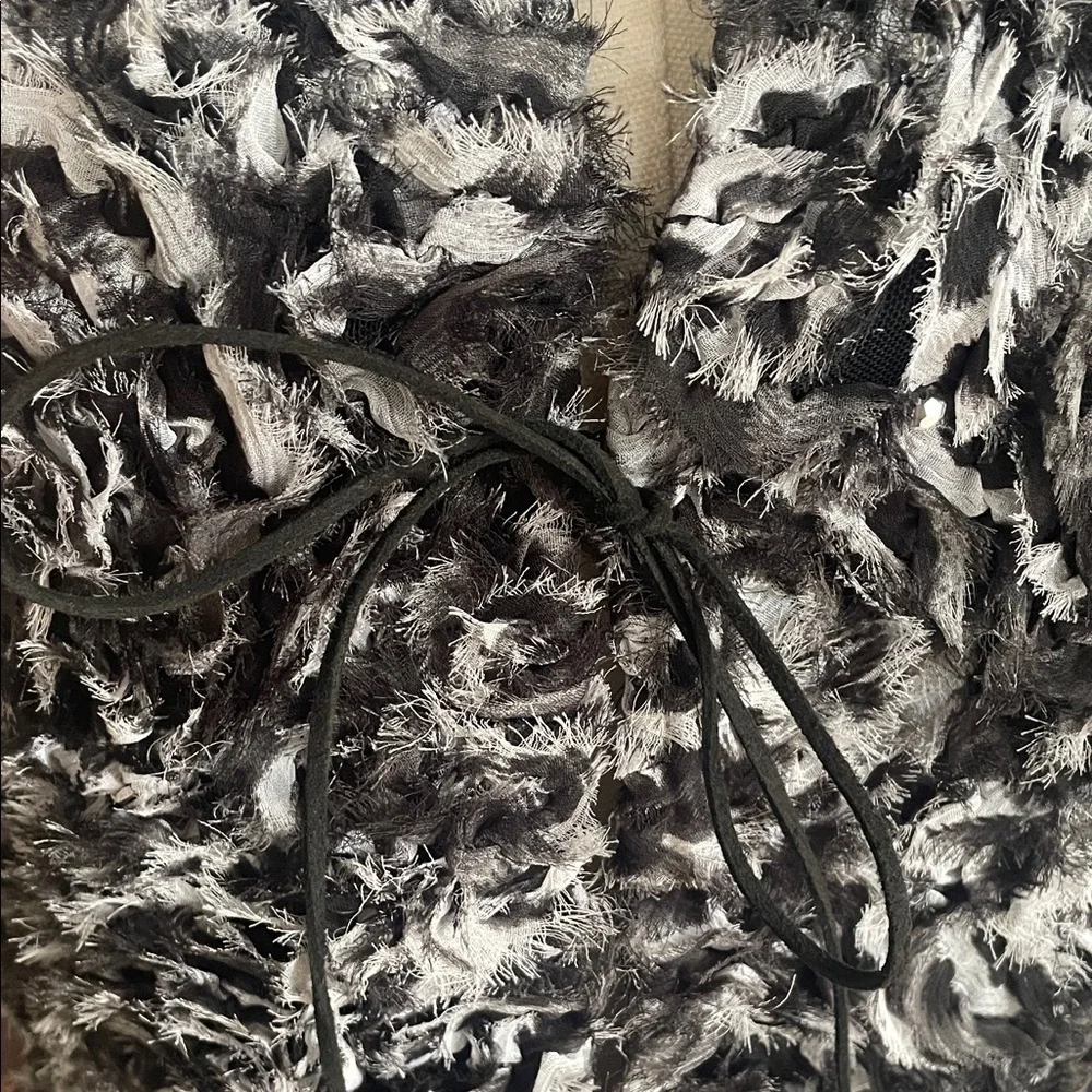 Alberto Makali Black and White Faux Fur Floral Bedazzled Vest Medium Mixed Media